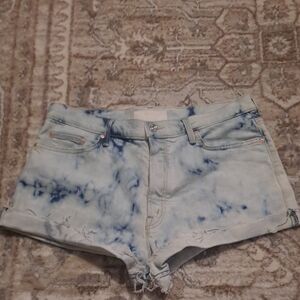 MOTHER Tie-Dye Light Blue and Navy Denim Shorts